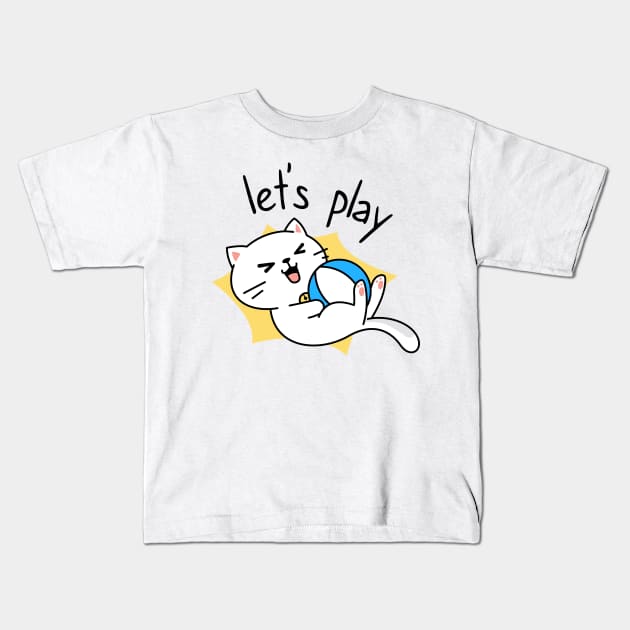 Cute White Cats Let's Play Kids T-Shirt by tkzgraphic